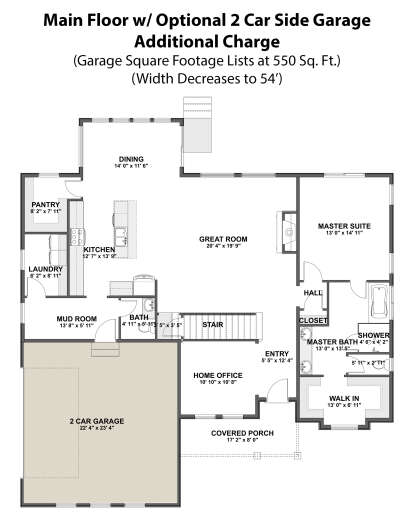 Main Floor w/ Optional 2 Car Side Garage for House Plan #2802-00107