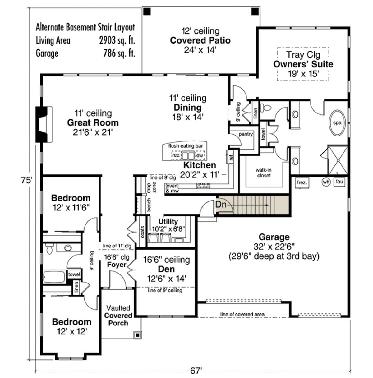 Main Floor w/ Basement Stair Location for House Plan #035-00965
