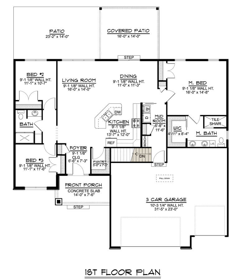 Traditional Plan: 1,912 Square Feet, 3 Bedrooms, 2.5 Bathrooms - 849-00044