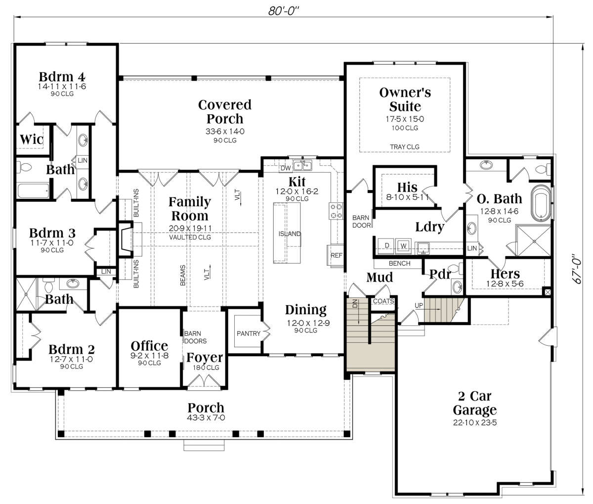 Main Floor w/ Basement Stair Location for House Plan #009-00309