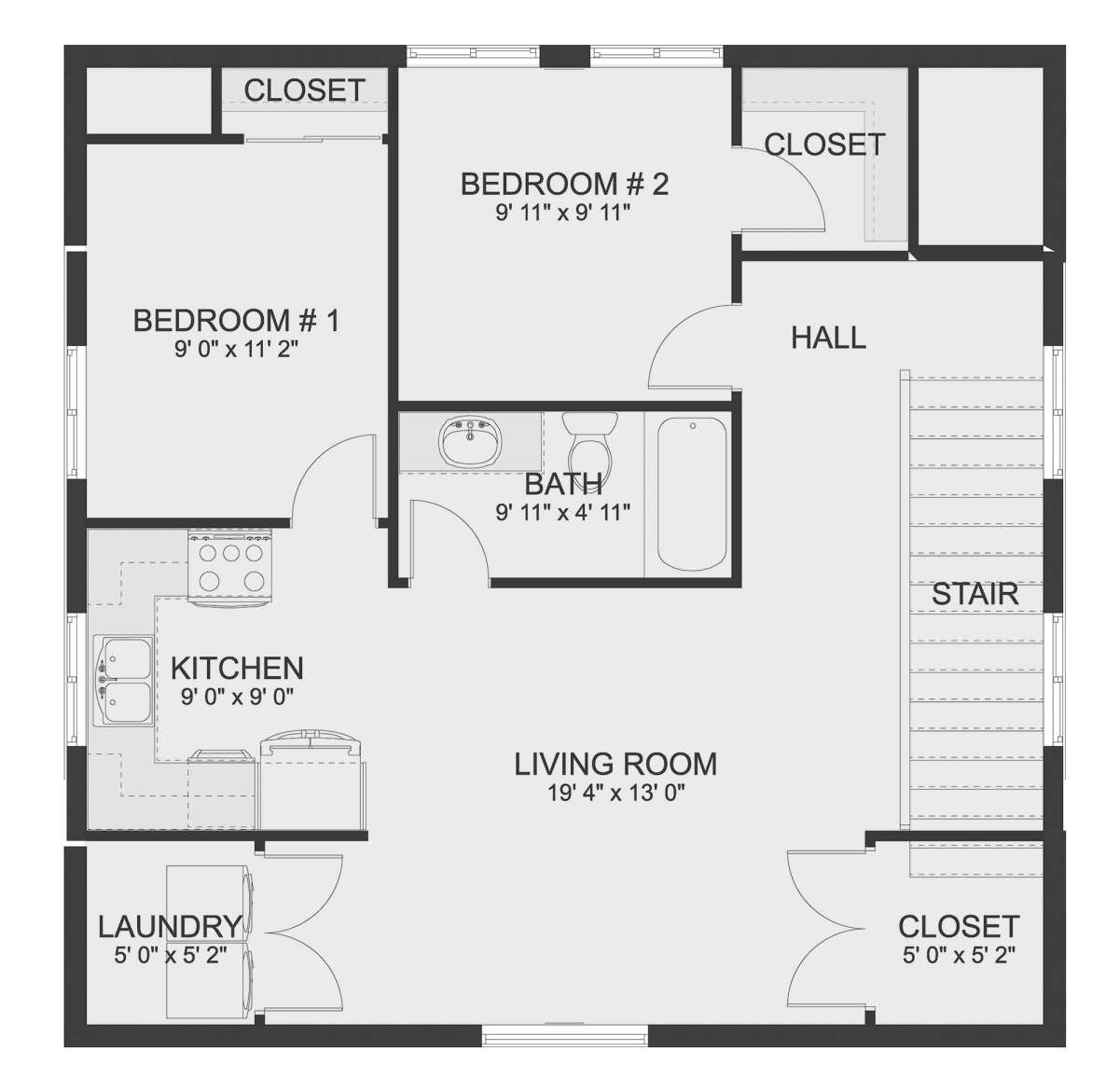 Traditional Plan: 900 Square Feet, 2 Bedrooms, 1.5 Bathrooms - 2802-00124