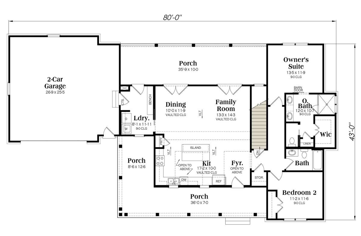 Main Floor w/ Basement Stair Location for House Plan #009-00310
