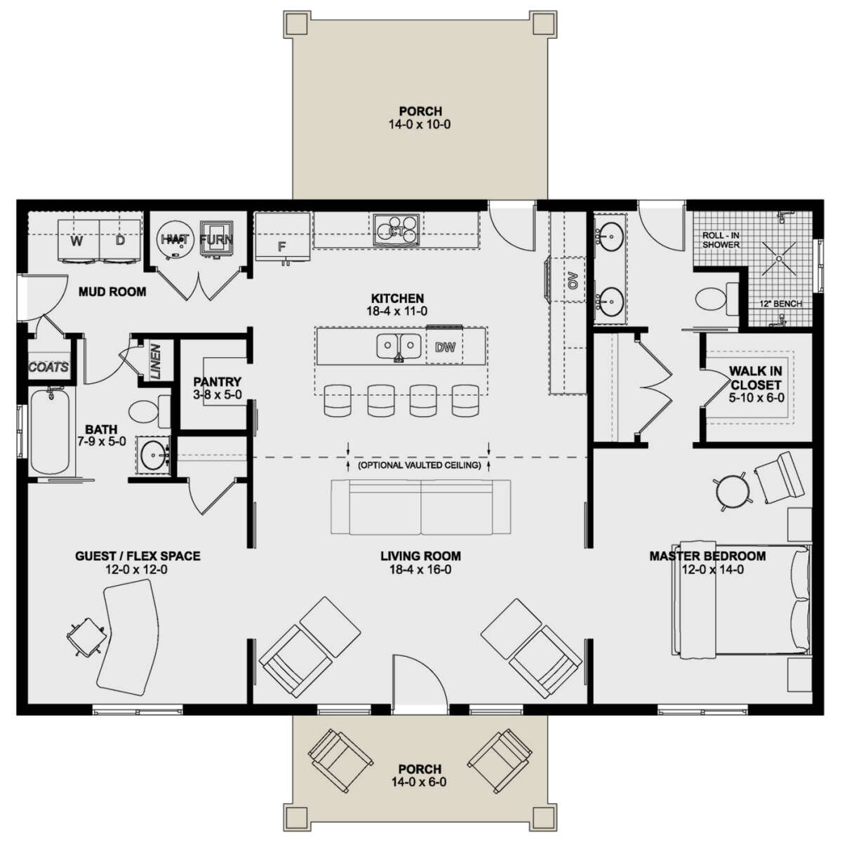 2 bedroom house plans open floor plan with dimensions