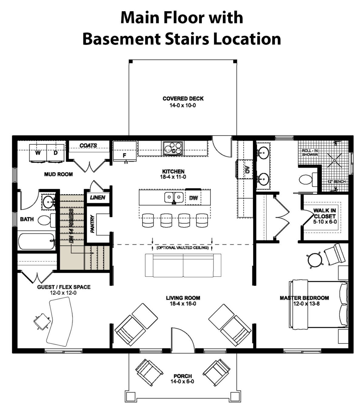 Main Floor w/ Basement Stair Location for House Plan #2699-00033