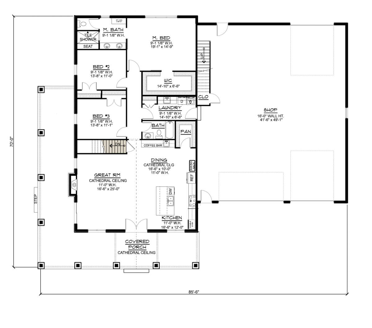 Barn Plan: 2,039 Square Feet, 3 Bedrooms, 2 Bathrooms - 5032-00151