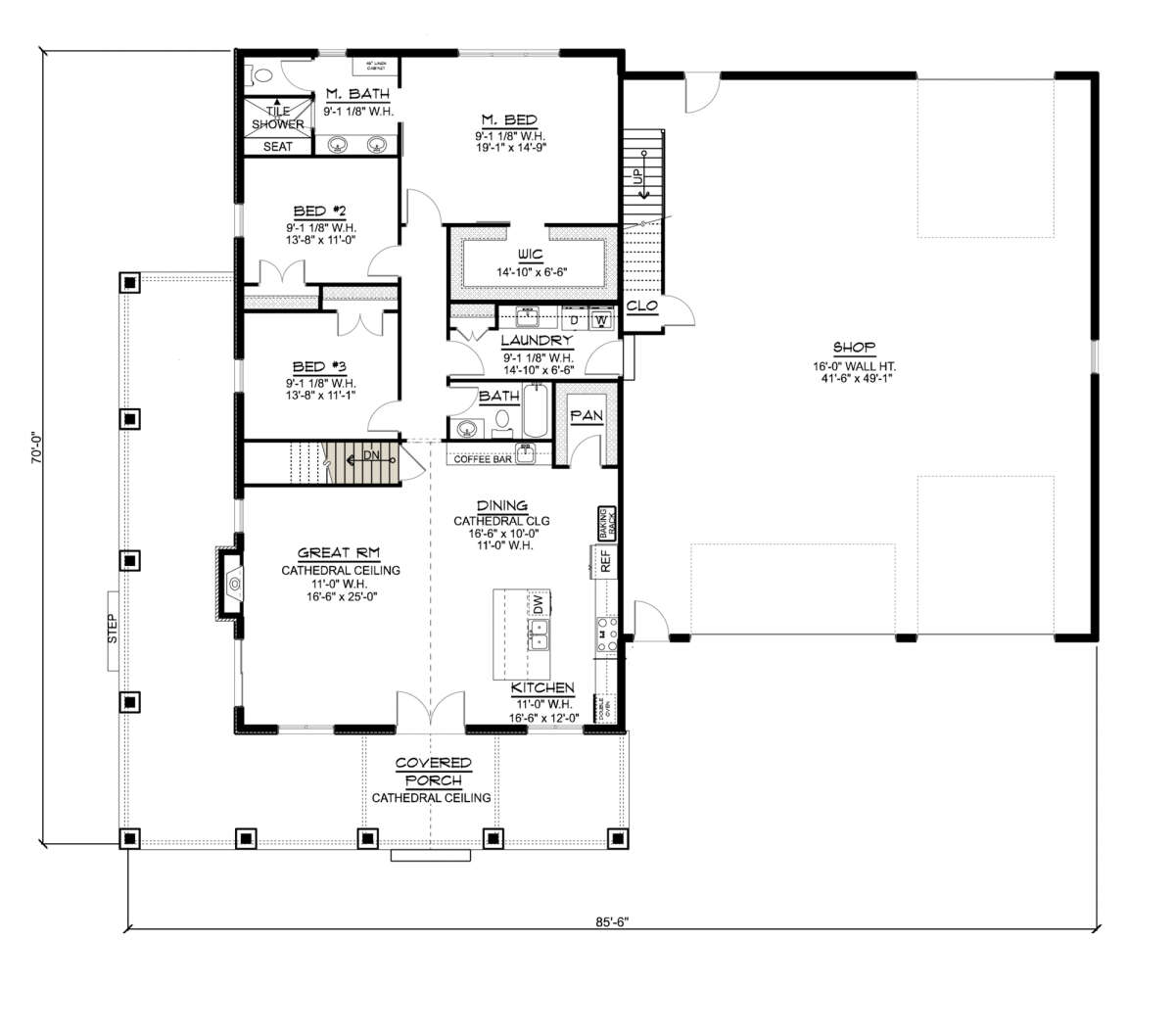 Barn Plan: 2,039 Square Feet, 3 Bedrooms, 2 Bathrooms - 5032-00151