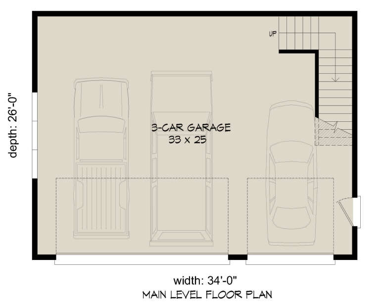 Traditional 3 Car Garage Plan - 1,434 Square Feet, 0.5 Bathroom | Floor ...