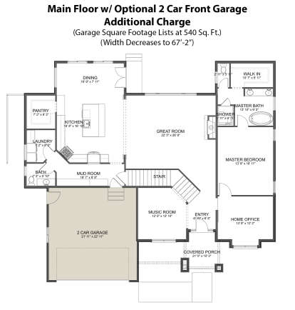 Main Floor w/ Optional 2 Car Front Garage for House Plan #2802-00137