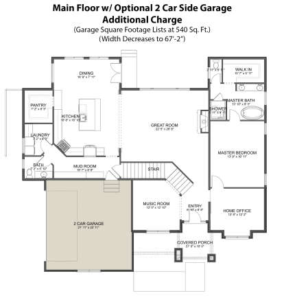 Main Floor w/ Optional 2 Car Side Garage for House Plan #2802-00137