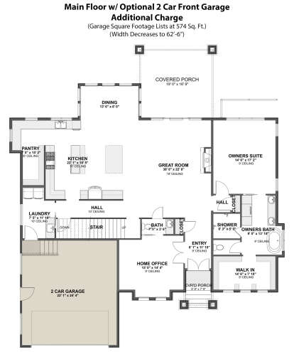 Main Floor w/ Optional 2 Car Front Garage for House Plan #2802-00138