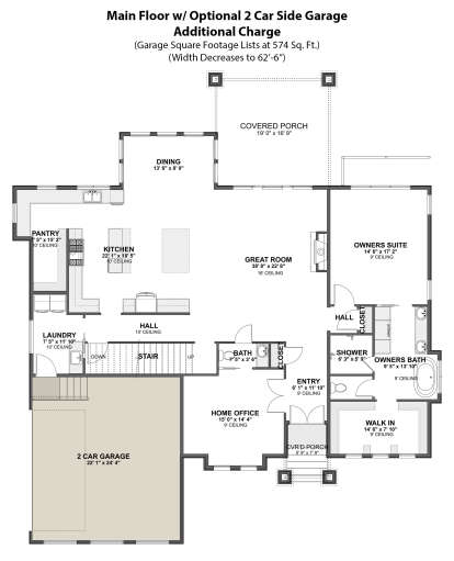 Main Floor w/ Optional 2 Car Side Garage for House Plan #2802-00138