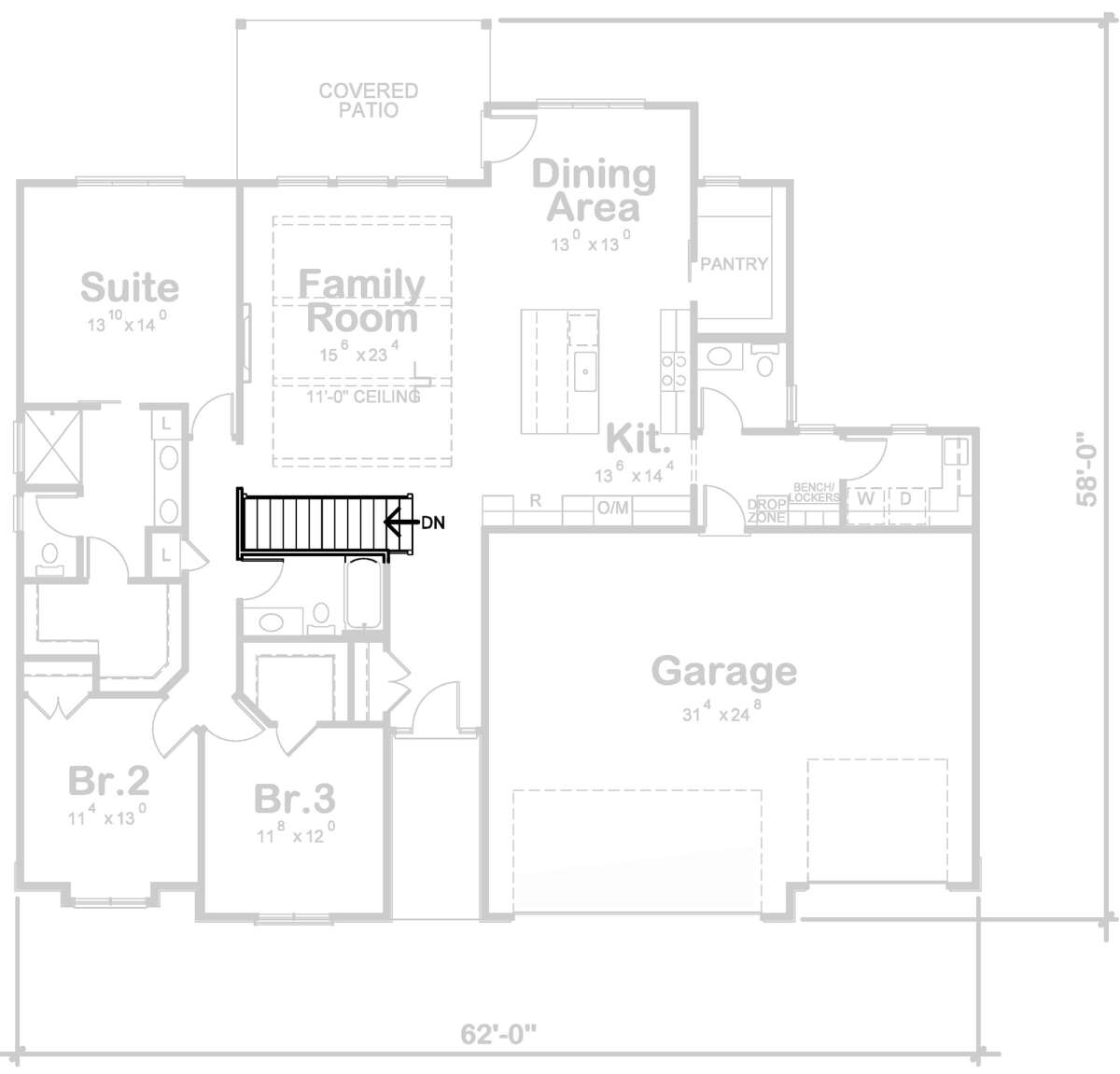 Main Floor w/ Basement Stair Location for House Plan #402-01732