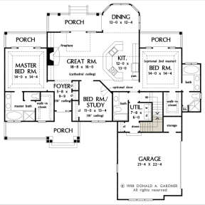 Main Floor w/ Basement Stair Location for House Plan #2865-00040