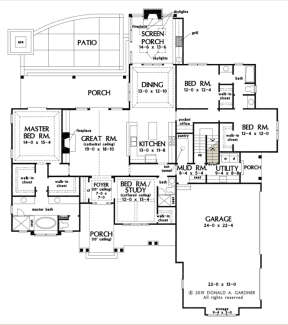 Main Floor w/ Basement Stair Location for House Plan #2865-00057