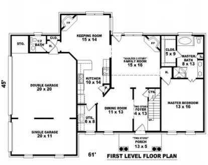Floorplan 1 for House Plan #053-00350