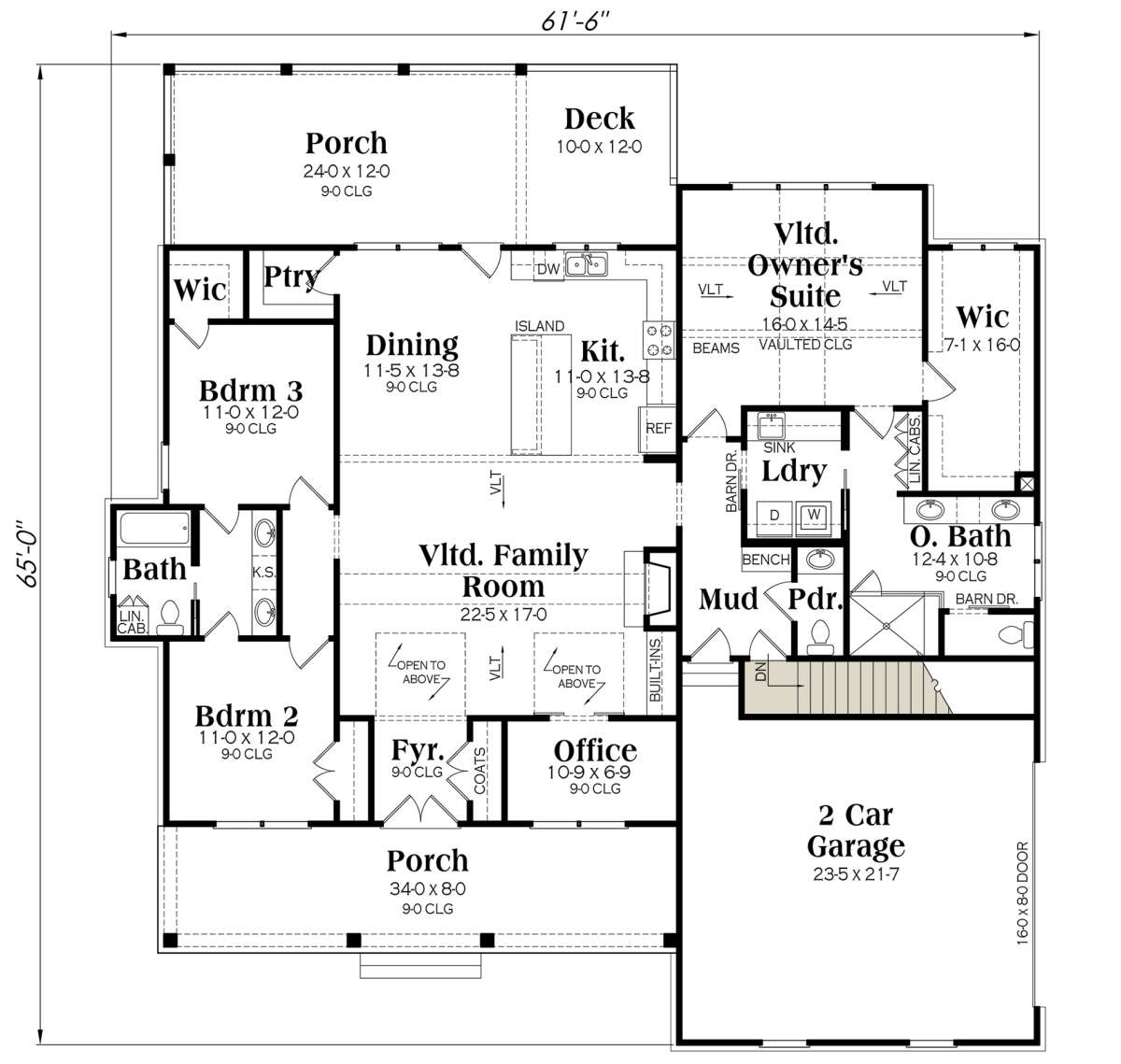 Main Floor w/ Basement Stair Location for House Plan #009-00312