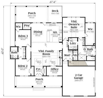Main Floor w/ Basement Stairs Location for House Plan #009-00312