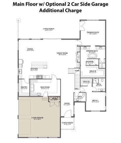 Main Floor w/ Optional 2 Car Side Garage for House Plan #2802-00145