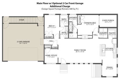 Main Floor w/ 2-Car Front Entry Garage Option for House Plan #2802-00146