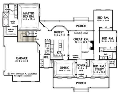 Main Floor w/ Basement Stair Location for House Plan #2865-00085