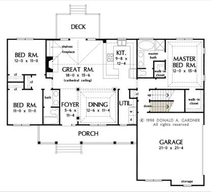 Main Floor w/ Basement Stair Location for House Plan #2865-00092