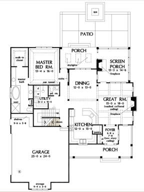 Main Floor w/ Basement Stair Location for House Plan #2865-00094