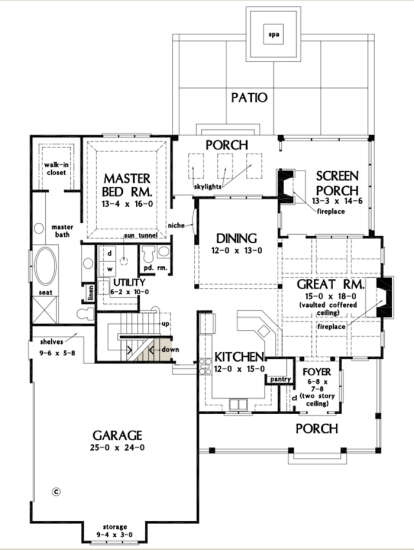 Main Floor w/ Basement Stair Location for House Plan #2865-00094