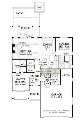Main Floor w/ Basement Stairs Location for House Plan #2865-00112