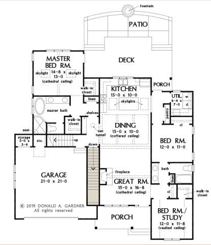 Main Floor w/ Basement Stair Location for House Plan #2865-00144