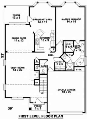 Floorplan 1 for House Plan #053-00374