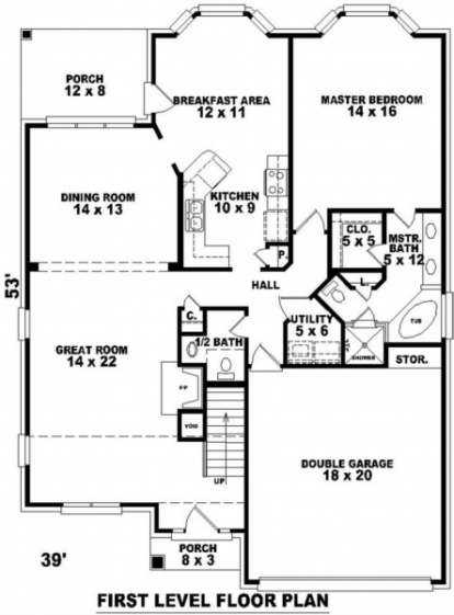 Floorplan 1 for House Plan #053-00374