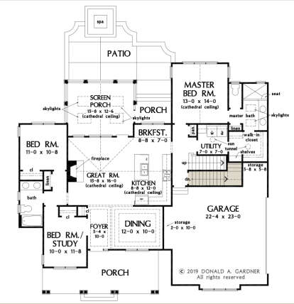 Main Floor w/ Basement Stair Location for House Plan #2865-00147