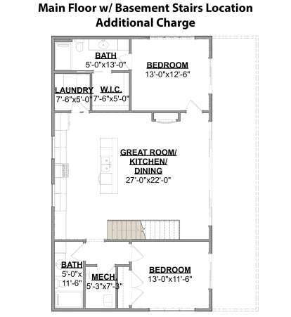 Main Floor w/ Basement Stair Location for House Plan #1462-00043