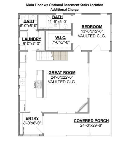 Main Floor w/ Basement Stairs Location for House Plan #1462-00044
