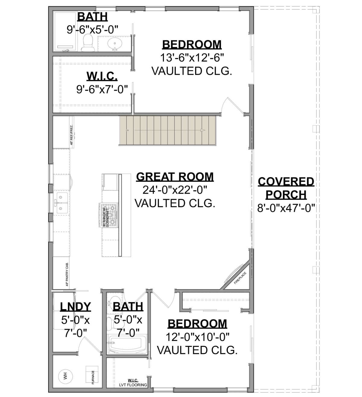 Main Floor w/ Basement Stair Location for House Plan #1462-00045