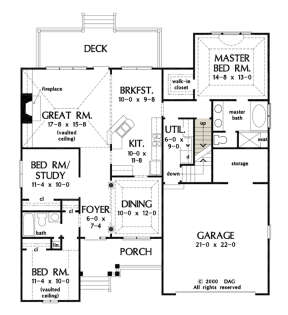 Main Floor w/ Basement Stair Location for House Plan #2865-00152
