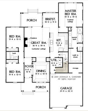 Main Floor w/ Basement Stair Location for House Plan #2865-00153