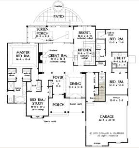 Main Floor w/ Basement Stair Location for House Plan #2865-00164