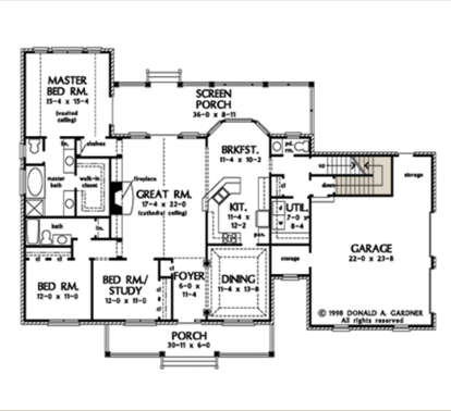 Main Floor w/ Basement Stairs Location for House Plan #2865-00177