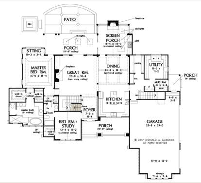 Main Floor w/ Basement Stair Location for House Plan #2865-00190