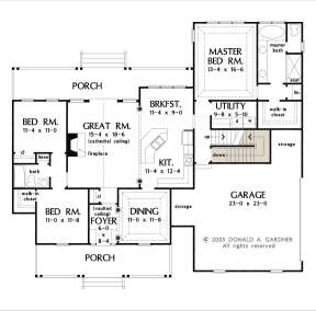 Main Floor w/ Basement Stair Location for House Plan #2865-00206