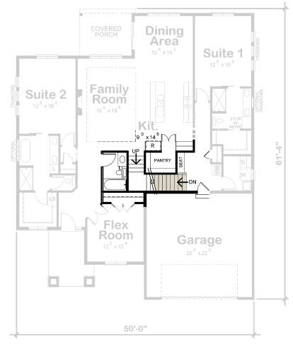 Main Floor w/ Basement Stair Location for House Plan #402-01738