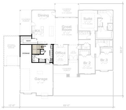 Main Floor w/ Basement Stair Location for House Plan #402-01740