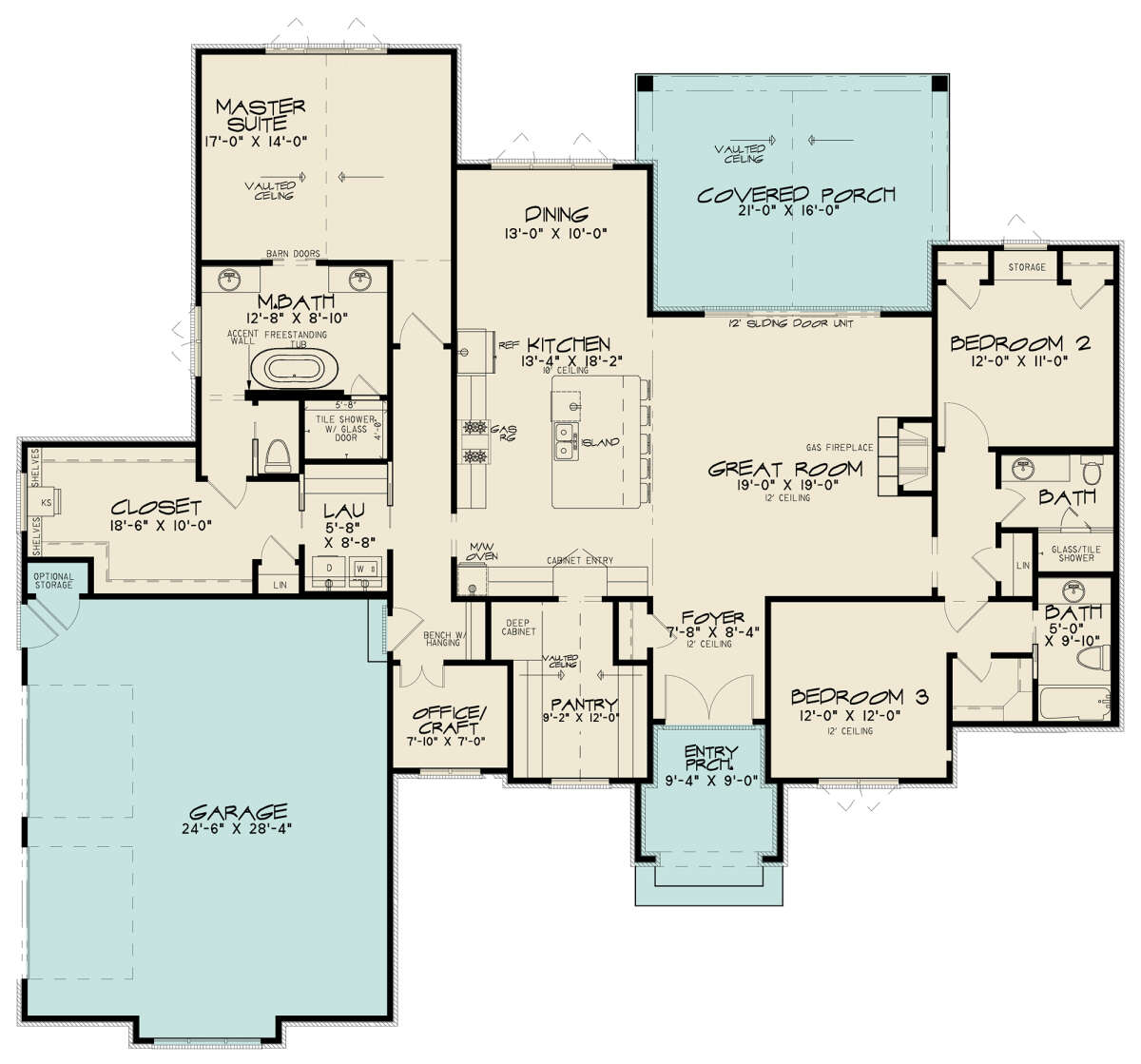 One Floor House Blueprints 3 Bedrooms