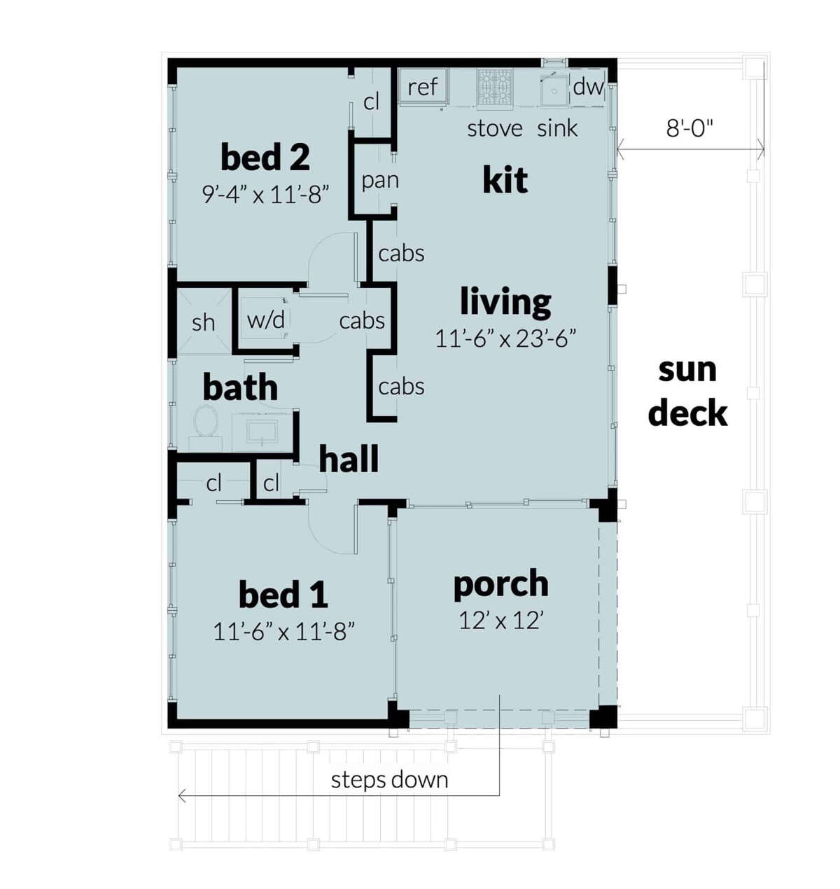 Coastal Plan: 750 Square Feet, 2 Bedrooms, 1 Bathroom - 028-00168