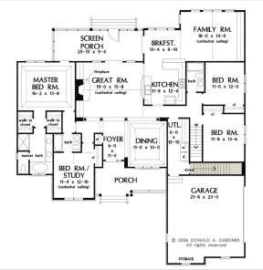 Main Floor w/ Basement Stair Location for House Plan #2865-00223