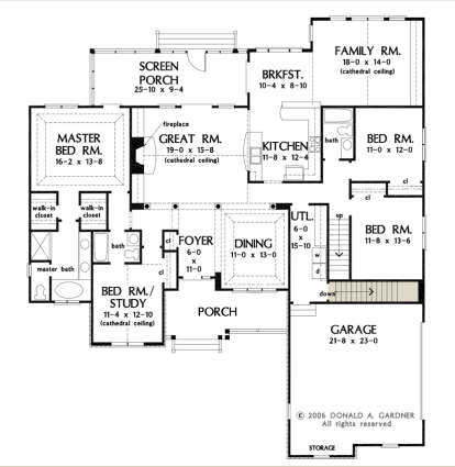 Main Floor w/ Basement Stair Location for House Plan #2865-00223