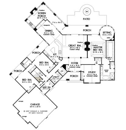 Main Floor w/ Basement Stair Location for House Plan #2865-00225