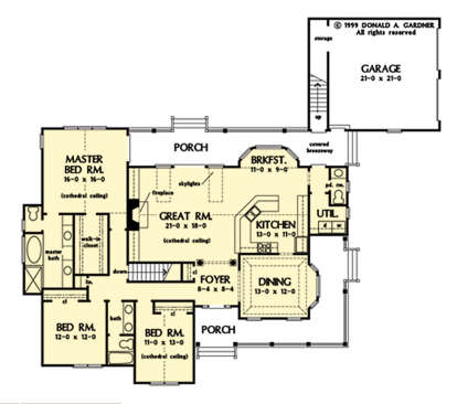 Main Floor w/ Basement Stair Location for House Plan #2865-00228