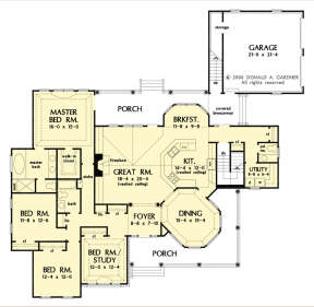 Main Floor w/ Basement Stair Location for House Plan #2865-00236
